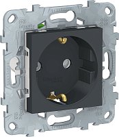 Розетка с заземлением без рамки Schneider Electric Unica New 1-м. шторки антрацит